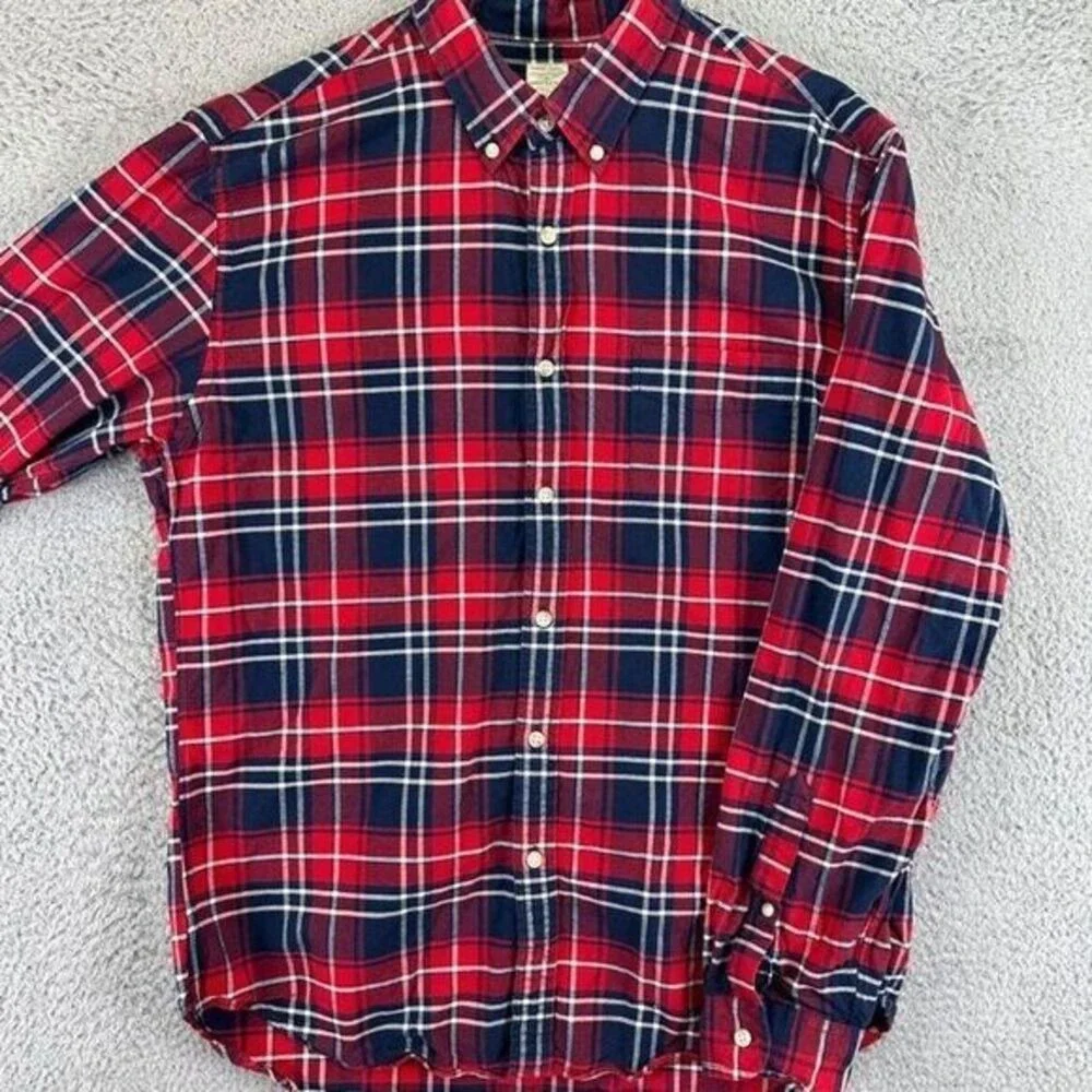 J Crew Button Down Shirt Adult Large Red Blue Plaid Tailored Long Sleeve Mens